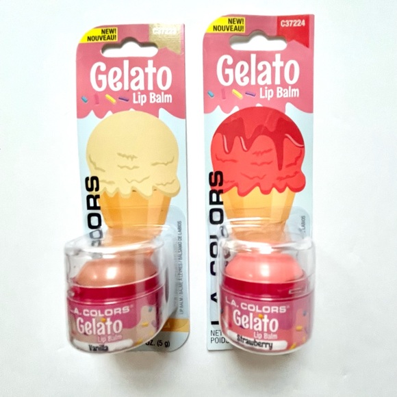 (women) 🏷️ kawaii strawberry & vanilla gelato lip balm lip gloss set of 2 - Picture 3 of 16
